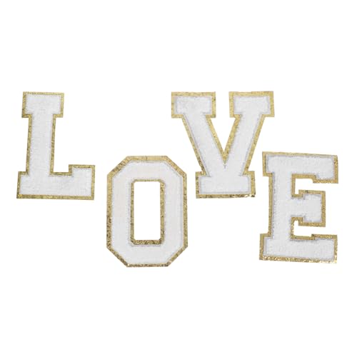 HOMSFOU Weiße Chenille Buchstaben Patches mit Goldfarbenem Glitzerrand Love Iron Appliques zum Aufbügeln und Annähen für Hüte Rucksäcke Jacken und DIY Kleidung Langlebig und Modisch HOMSFOU Weiße Chenille Buchstaben Patches mit Goldfarbenem Glitzerrand Love Iron Appliques zum Aufbügeln und Annähen für Hüte Rucksäcke Jacken und DIY Kleidung Langlebig und Modisch von HOMSFOU