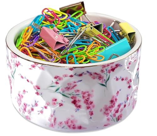 Büroklammer-Halter, Keramik, Blumenmuster, Büroklammer-Halter, Spender, niedlicher Gold-Linie, Büroklammer-Organizer für Schreibtisch, Binder, Clip-Halter, Haarnadel, Haarspangenhalter, Geschenk für Büroklammer-Halter, Keramik, Blumenmuster, Büroklammer-Halter, Spender, niedlicher Gold-Linie, Büroklammer-Organizer für Schreibtisch, Binder, Clip-Halter, Haarnadel, Haarspangenhalter, Geschenk für von HOMSUN