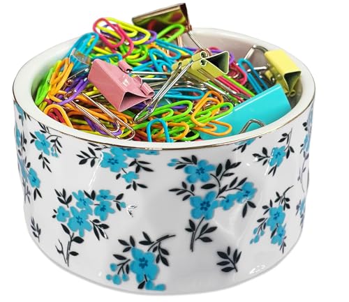 Büroklammer-Halter aus Keramik, Blumenmuster, Büroklammer-Halter, Spender, niedlicher Gold-Linie, Büroklammer-Organizer für Schreibtisch, Binder, Clip-Halter, Haarnadel, Haar-Geschenk für Büro Büroklammer-Halter aus Keramik, Blumenmuster, Büroklammer-Halter, Spender, niedlicher Gold-Linie, Büroklammer-Organizer für Schreibtisch, Binder, Clip-Halter, Haarnadel, Haar-Geschenk für Büro von HOMSUN