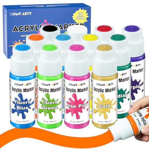 HOMY ARTY Acrylfarben Set, 18 mm Acrylstifte für Steine Breites, 12 Farben Jumbo-Filztipp Acrylmarker, wasserdichte und dauerhafte Lackierstifte zum Gemälde HOMY ARTY Acrylfarben Set, 18 mm Acrylstifte für Steine Breites, 12 Farben Jumbo-Filztipp Acrylmarker, wasserdichte und dauerhafte Lackierstifte zum Gemälde von HOMY ARTY