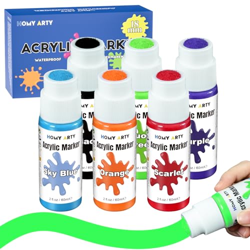 HOMY ARTY Acrylfarben Set, 18 mm Acrylstifte für Steine Breites, 6 Farben Jumbo-Filztipp Acrylmarker, wasserdichte und dauerhafte Lackierstifte zum Gemälde HOMY ARTY Acrylfarben Set, 18 mm Acrylstifte für Steine Breites, 6 Farben Jumbo-Filztipp Acrylmarker, wasserdichte und dauerhafte Lackierstifte zum Gemälde von HOMY ARTY