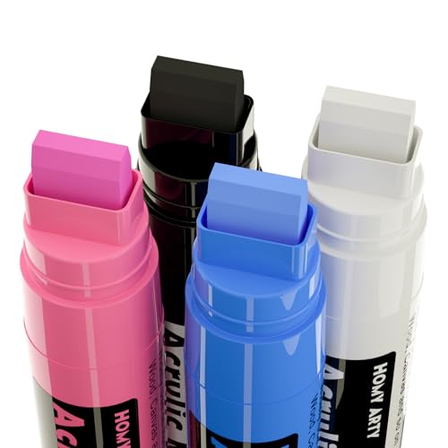 HOMY ARTY Acrylstifte 15mm Breit, Permanent Acrylfarben Stift, Wasserfeste Farbstifte Stift für Steine, Schilder, Kalligraphie und Gemälde im Freien (4 farben) von HOMY ARTY