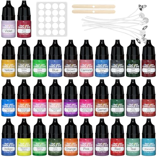 Kerzenwachs Farbe 32 Farben - HOMY ARTY Wachs Kerzen Farbe, Farbe für kerzenwachs, hochkonzentrat flüssiger Kerzen Farbe Farbstoff für Gelwachs, Paraffinwachs,Bienenwachs von HOMY ARTY