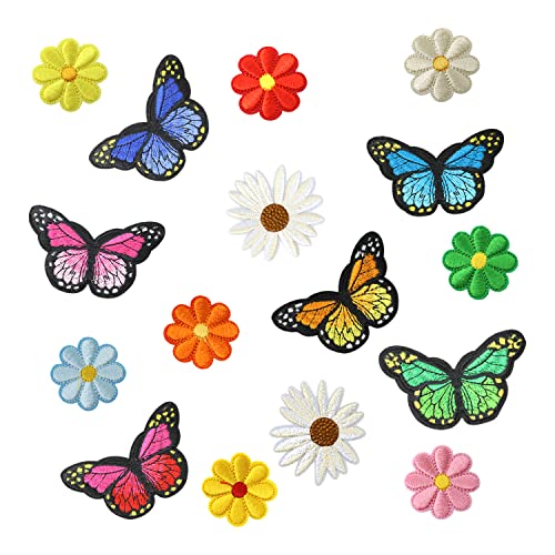 Honbay 16 Stück niedliche zarte Schmetterlings-Gänseblümchen-Applikationen, dekorative Aufnäher, bestickt, zum Aufnähen / Aufbügeln für Hemden, Mäntel, Jacken, Rucksäcke, Hüte, Jeans von HONBAY