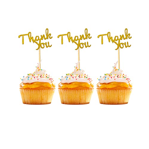 Honbay 24 Stück glitzernde goldene Dankeschön-Cupcake-Topper, Kuchendekorationen, Thanksgiving-Motto-Party-Kuchendekorationen für Hochzeit, Geburtstag, Babyparty, Abschlussfeier, Jubiläum von Honbay