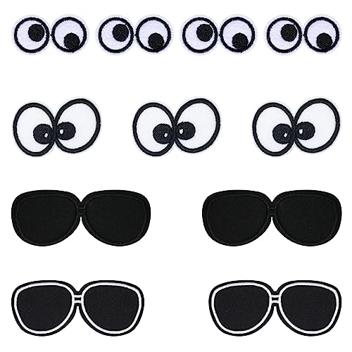 Honbay 24 Stück schwarze weiße Cartoon-Augen Sonnenbrillen zum Aufbügeln auf Patches zum Aufnähen oder Aufnähen, zarte bestickte Applikationen für Kleidung, Dekoration und DIY Handwerk – 4 Stile, 6 von HONBAY