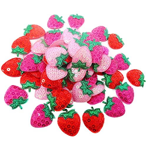 Honbay 60 Stück gepolsterte Pailletten zum Aufnähen oder Aufkleben, Erdbeer-Applikationen für DIY Nähen Handwerk, Haarspangen, Stirnbänder, Kleidung, Hüte von Honbay