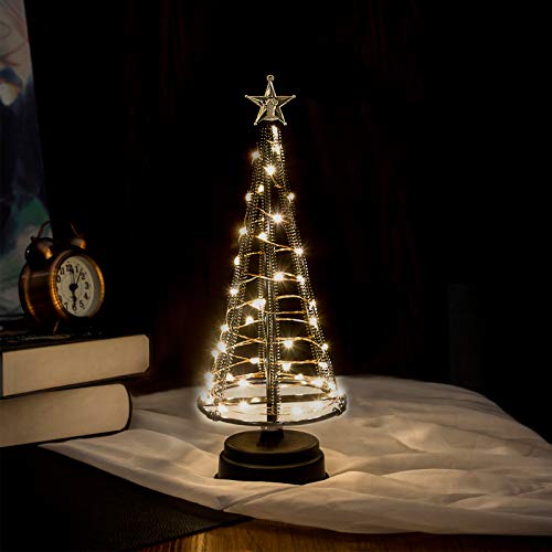 Honesty Santa's Tree,XS Black Mini Weihnachtsbaum Tree 40 warmweiße LEDs auf Kupferdraht, mit Ladedatenleitung ， Tischlampe & schönen Dekorationen für Ihre Zimmer, 260mm Hoch von HONESTY