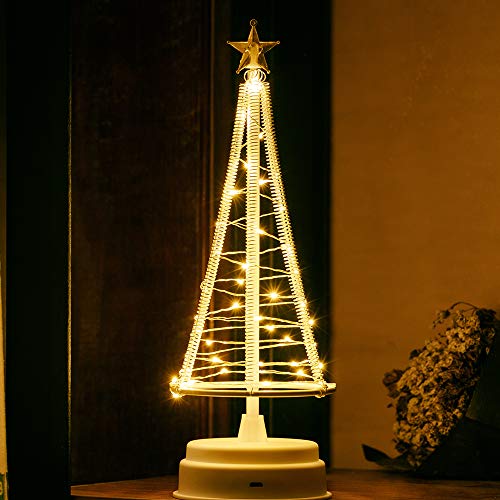 Santa's Tree,XS WhiteMini Weihnachtsbaum 260mm Hoch,Tree 40 warmweiße LEDs auf Kupferdraht, mit Ladedatenleitung ， Tischlampe & schönen Dekorationen für Ihre Zimmer von HONESTY