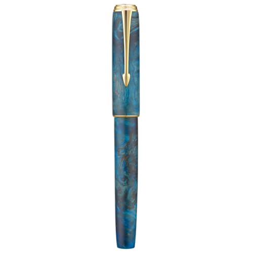 Hongdian A7 Füllfederhalter aus stabilisiertem Holz, extra feine Feder, chinesischer Knoten, Schnitzerei, Handarbeitsstift mit Konverter und Metalletui-Set (Galaxieblau) von HONG DIAN
