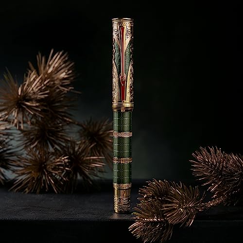 HONG DIAN Hongdian D5 Qin Dynasty Füllfederhalter Grünes Gold Feine Feder Kolbenfüllstift mit Box Set, 1 stück (1er Pack) von HONG DIAN