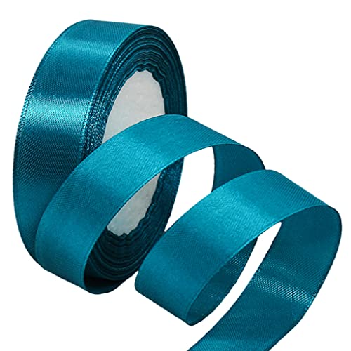 22m Satinband Geschenkband Pfauen Blau 40mm Breit,Auto Seidenband Blau Dick Schleifenband Satin Dekoband Geschenkverpackung Deko Band Stoffband für Halloween Weihnachten Hochzeit Taufe Geburtstag DIY von HONGCI