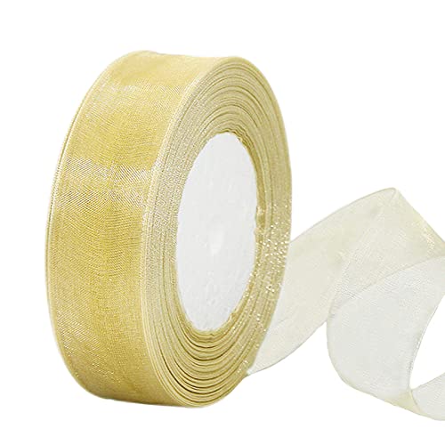 45m Organzaband Aprikose 38mm Breit Chiffo Geschenkband,Transparentes Organza Bänder Chiffonband Schleifenband Dekoband Geschenkverpackung Deko Band Tüllband für Weihnachten Hochzeit Taufe Geburtstag von HONGCI