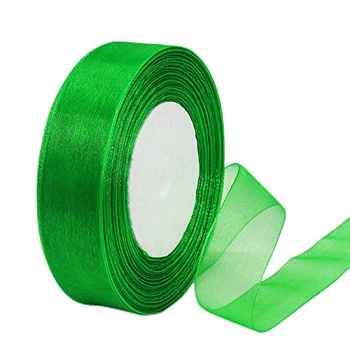 45m Organzaband Grün 25mm Breit Chiffo Geschenkband,Transparentes Organza Bänder Chiffonband Schleifenband Dekoband Geschenkverpackung Deko Band Tüllband für Weihnachten Hochzeit Taufe Geburtstag von HONGCI