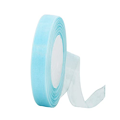 45m Organzaband Hellblau 15mm Breit Chiffo Geschenkband,Transparentes Organza Bänder Chiffonband Schleifenband Dekoband Geschenkverpackung Deko Band Tüllband für Weihnachten Hochzeit Taufe Geburtstag von HONGCI