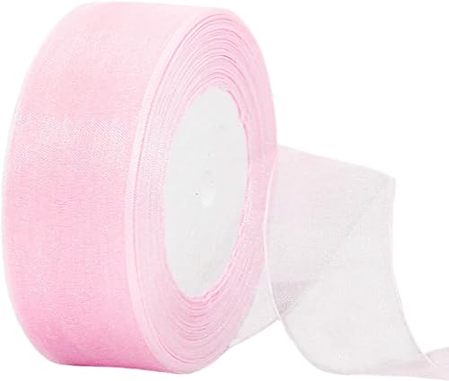 45m Organzaband Hellrosa 38mm Breit Chiffo Geschenkband,Transparentes Organza Bänder Chiffonband Schleifenband Dekoband Geschenkverpackung Deko Band Tüllband für Weihnachten Hochzeit Taufe Geburtstag von HONGCI