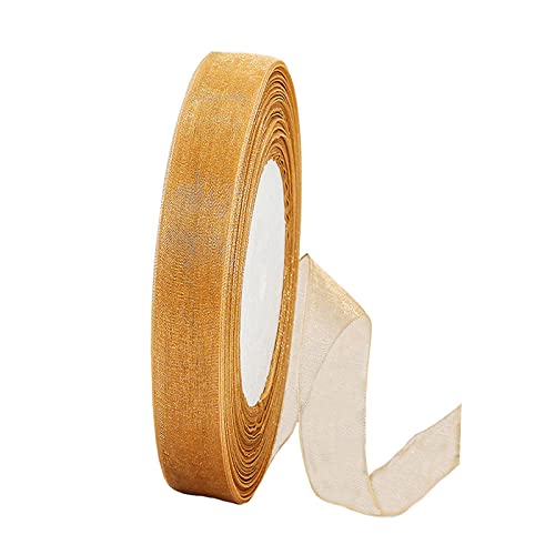 45m Organzaband Khaki 15mm Breit Chiffo Geschenkband,Transparentes Organza Bänder Chiffonband Schleifenband Dekoband Geschenkverpackung Deko Band Tüllband für Weihnachten Hochzeit Taufe Geburtstag von HONGCI