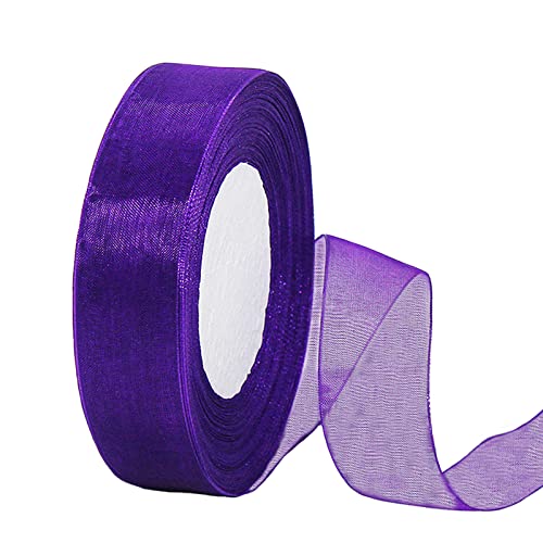 45m Organzaband Lila 25mm Breit Chiffo Geschenkband,Transparentes Organza Bänder Chiffonband Schleifenband Dekoband Geschenkverpackung Deko Band Tüllband für Weihnachten Hochzeit Taufe Geburtstag von HONGCI