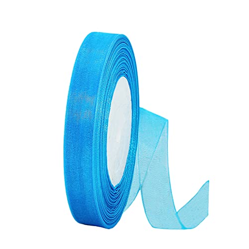 45m Organzaband Pfauenblau 15mm Breit Chiffo Geschenkband,Transparentes Organzabänder Chiffonband Schleifenband Dekoband Geschenkverpackung Deko Band Tüllband für Weihnachten Hochzeit Taufe Geburtstag von HONGCI