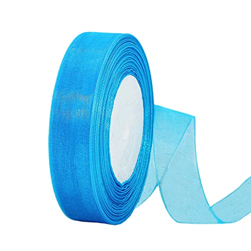 45m Organzaband Pfauenblau 20mm Breit Chiffo Geschenkband,Transparentes Organzabänder Chiffonband Schleifenband Dekoband Geschenkverpackung Deko Band Tüllband für Weihnachten Hochzeit Taufe Geburtstag von HONGCI