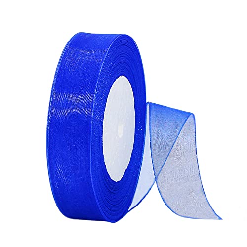 45m Organzaband Rayolblau 20mm Breit Chiffo Geschenkband,Transparentes Organza Bänder Chiffonband Schleifenband Dekoband Geschenkverpackung Deko Band Tüllband für Weihnachten Hochzeit Taufe Geburtstag von HONGCI