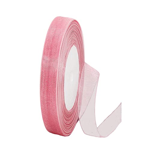 45m Organzaband Rosa 15mm Breit Chiffo Geschenkband,Transparentes Organza Bänder Chiffonband Schleifenband Dekoband Geschenkverpackung Deko Band Tüllband für Weihnachten Hochzeit Taufe Geburtstag von HONGCI