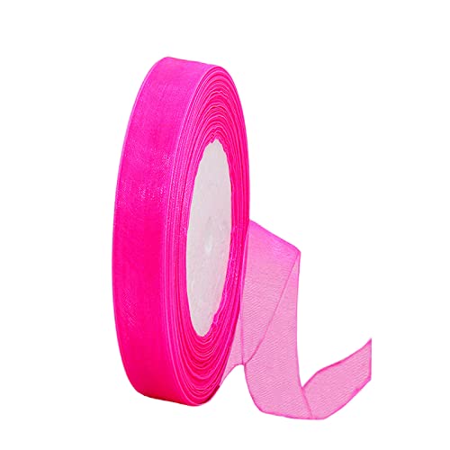 45m Organzaband Rose 15mm Breit Chiffo Geschenkband,Transparentes Organza Bänder Chiffonband Schleifenband Dekoband Geschenkverpackung Deko Band Tüllband für Weihnachten Hochzeit Taufe Geburtstag von HONGCI