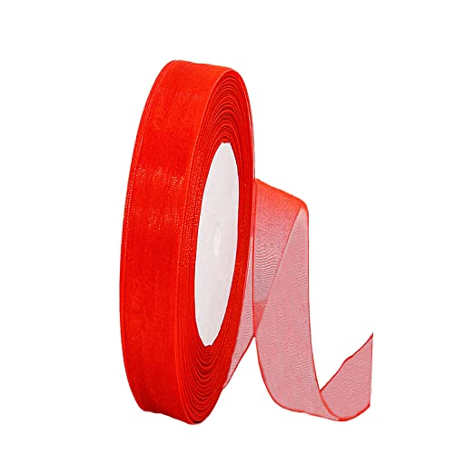 45m Organzaband Rot 15mm Breit Chiffo Geschenkband,Transparentes Organza Bänder Chiffonband Schleifenband Dekoband Geschenkverpackung Deko Band Tüllband für Weihnachten Hochzeit Taufe Geburtstag von HONGCI