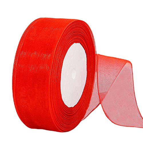 45m Organzaband Rot 38mm Breit Chiffo Geschenkband,Transparentes Organza Bänder Chiffonband Schleifenband Dekoband Geschenkverpackung Deko Band Tüllband für Weihnachten Hochzeit Taufe Geburtstag von HONGCI