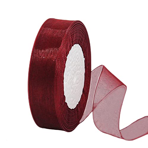 45m Organzaband Weinrot 20mm Breit Chiffo Geschenkband,Transparentes Organza Bänder Chiffonband Schleifenband Dekoband Geschenkverpackung Deko Band Tüllband für Weihnachten Hochzeit Taufe Geburtstag von HONGCI