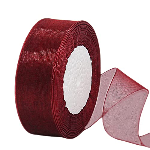 45m Organzaband Weinrot 38mm Breit Chiffo Geschenkband,Transparentes Organza Bänder Chiffonband Schleifenband Dekoband Geschenkverpackung Deko Band Tüllband für Weihnachten Hochzeit Taufe Geburtstag von HONGCI