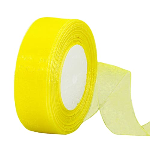 45m Organzaband Zitronengelb 38mm Breit Chiffo Geschenkband,Transparentes Organza Bänder Chiffonband Schleifenband Dekoband Geschenkverpackung Deko Band Tüllband für Weihnachten Hochzeit Geburtstag von HONGCI