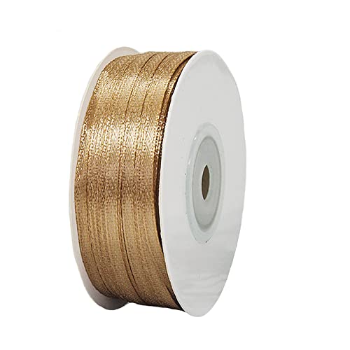 91m Satinband Geschenkband Champagner Gold 3mm Breit,Seidenband Luftballon Band Schleifenband Satin Dekoband Geschenkverpackung Deko Band Stoffband für Halloween Weihnachten Hochzeit Taufe Geburtstag von HONGCI