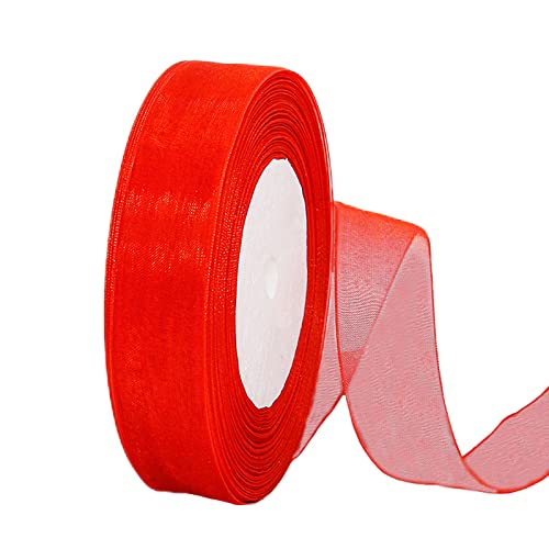 45m Organzaband Rot 20mm Breit Chiffo Geschenkband,Transparentes Organza Bänder Chiffonband Schleifenband Dekoband Geschenkverpackung Deko Band Tüllband für Weihnachten Hochzeit Taufe Geburtstag von HONGCI