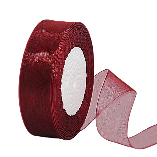 45m Organzaband Weinrot 25mm Breit Chiffo Geschenkband,Transparentes Organza Bänder Chiffonband Schleifenband Dekoband Geschenkverpackung Deko Band Tüllband für Weihnachten Hochzeit Taufe Geburtstag von HONGCI