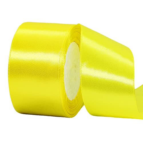 22m Satinband Geschenkband Zitronen Gelb 50mm Breit,Auto Seidenband Dick Schleifenband Satin Dekoband Geschenkverpackung Deko Band Stoffband für Halloween Weihnachten Hochzeit Taufe Geburtstag DIY von HONGCI