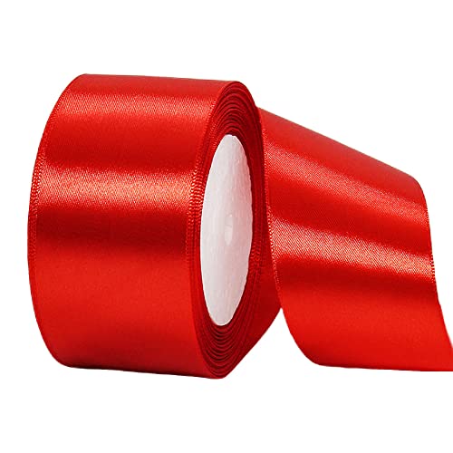 22m Satinband Geschenkband Rot 50mm Breit,Auto Seidenband Rot Dick Schleifenband Satin Dekoband Geschenkverpackung Deko Band Stoffband für Halloween Weihnachten Hochzeit Taufe Geburtstag DIY von HONGCI