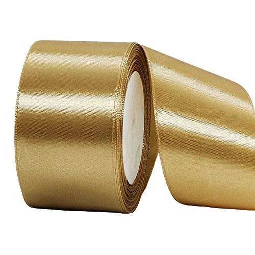 22m Satinband Geschenkband Champagner Gold 50mm Breit,Auto Seidenband Gold Dick Schleifenband Satin Dekoband Geschenkverpackung Deko Band Stoffband für Halloween Weihnachten Hochzeit Taufe Geburtstag von HONGCI