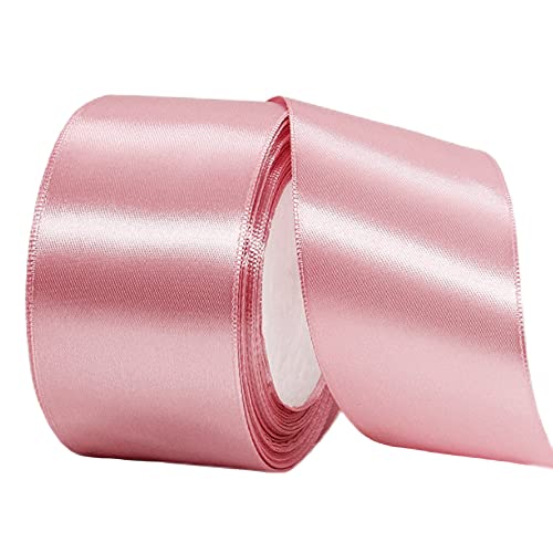 22m Satinband Geschenkband Bohne Rosa 50mm Breit,Auto Seidenband Rosa Dick Schleifenband Satin Dekoband Geschenkverpackung Deko Band Stoffband für Halloween Weihnachten Hochzeit Taufe Geburtstag DIY von HONGCI