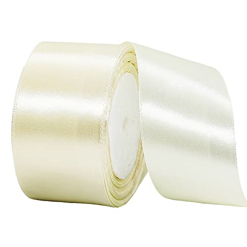 22m Satinband Geschenkband Beige 50mm Breit,Auto Seidenband Beige Dick Schleifenband Satin Dekoband Geschenkverpackung Deko Band Stoffband für Halloween Weihnachten Hochzeit Taufe Geburtstag DIY von HONGCI