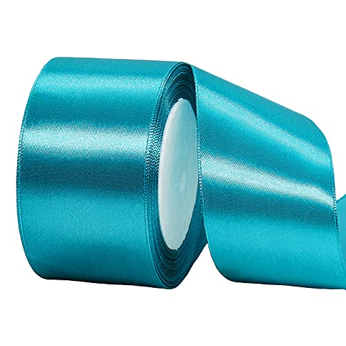 22m Satinband Geschenkband Pfauen Blau 50mm Breit,Auto Seidenband Blau Dick Schleifenband Satin Dekoband Geschenkverpackung Deko Band Stoffband für Halloween Weihnachten Hochzeit Taufe Geburtstag DIY von HONGCI