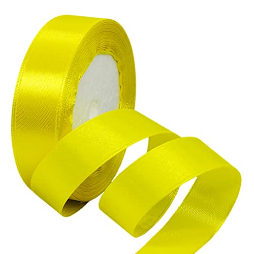 22m Satinband Geschenkband Zitronen Gelb 25mm Breit,Seidenband Dick Schleifenband Satin Dekoband Geschenkverpackung Deko Band Stoffband für Halloween Weihnachten Hochzeit Taufe Geburtstag DIY-Handwerk von HONGCI