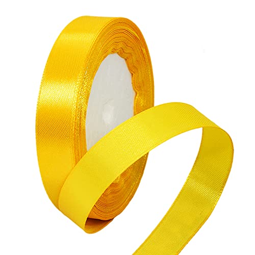 22m Satinband Geschenkband Gelb 15mm Breit,Seidenband Gelb Dick Schleifenband Satin Dekoband Geschenkverpackung Deko Band Stoffband für Halloween Weihnachten Hochzeit Taufe Geburtstag DIY-Handwerk von HONGCI