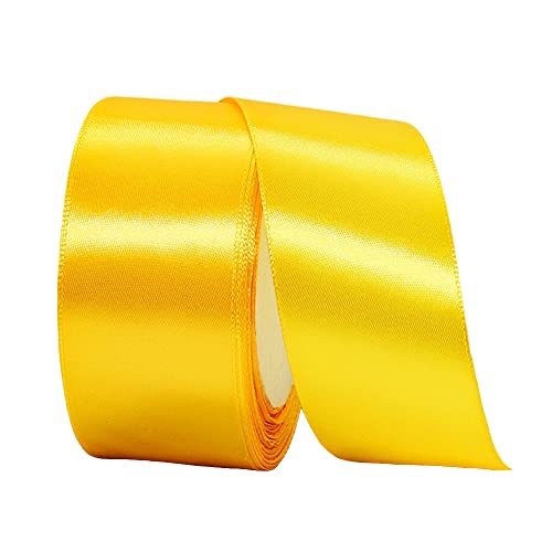 22m Satinband Geschenkband Gelb 40mm Breit,Auto Seidenband Gelb Dick Schleifenband Satin Dekoband Geschenkverpackung Deko Band Stoffband für Halloween Weihnachten Hochzeit Taufe Geburtstag DIY von HONGCI