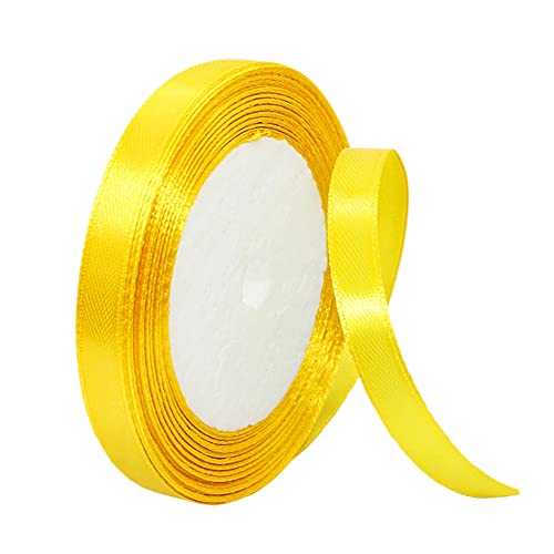 22m Satinband Geschenkband Gelb 10mm Breit,Seidenband Gelb Dick Schleifenband Satin Dekoband Geschenkverpackung Deko Band Stoffband für Halloween Weihnachten Hochzeit Taufe Geburtstag DIY-Handwerk von HONGCI