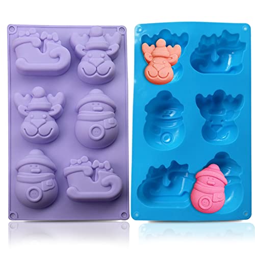 HONGECB Weihnachten Silikon Formen, Weihnachten Seifenform, DIY Backformen Werkzeuge, Schneemann/Rentier/Schlitten, für Süßigkeiten, Pralinen, Gelee, Seife, 2 Stück, Blau, Violett HONGECB Weihnachten Silikon Formen, Weihnachten Seifenform, DIY Backformen Werkzeuge, Schneemann/Rentier/Schlitten, für Süßigkeiten, Pralinen, Gelee, Seife, 2 Stück, Blau, Violett von HONGECB