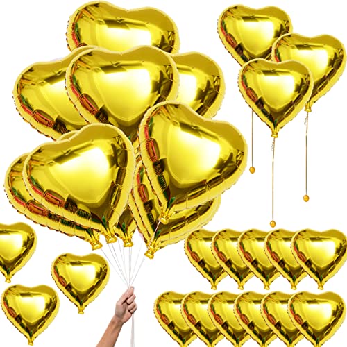 Herz Folienballon, Herz Helium Luftballons, 18 Zoll Herzballons Folienballons, Hochzeit Folienluftballon, Herzluftballons für Party, Geburtstag, Valentinstag, Hochzeit, 25 Stück, Gold von HONGECB