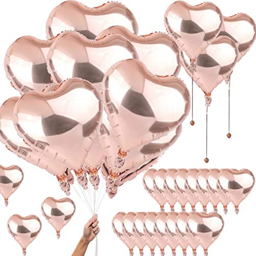 Hochzeit Herz Rosegold Heliumballons, Herz Folienballon, Herz Helium Luftballons, 18 Zoll Herzballons Folienballons, Hochzeit Folienluftballon, Geeignet für Party, Geburtstag,Valentinstag,25 Stück von HONGECB