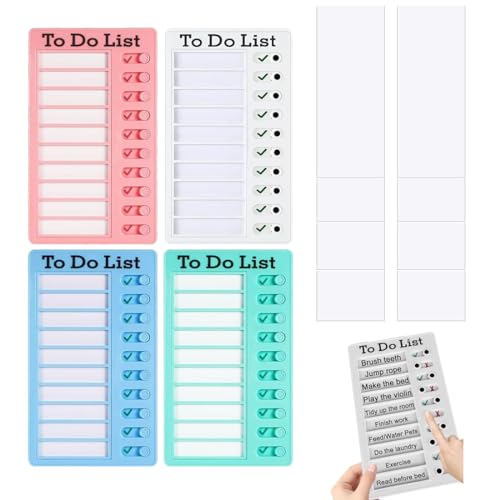 Memo Checklist Boards, 4 Listentafeln mit 8 Blatt Weißem Karton für To-Do-Listen für Kinder, Lernplanung, Erinnerungen, Tragbar, Abnehmbar, Wiederverwendbar von HONGECB