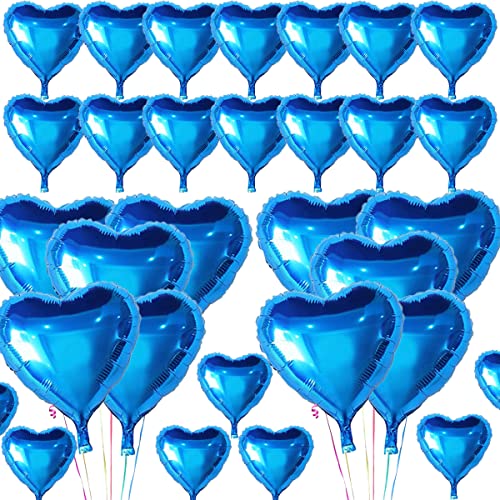 SUNCHE 18 Zoll Herzballons, Herz Folienballon, Luftballons Herzform Heliumballons, Herzluftballons, Herz Helium Ballons für Hochzeit, Verlobung, Party, Geburtstag, Valentinstag, 25 Stück, Blau von HONGECB